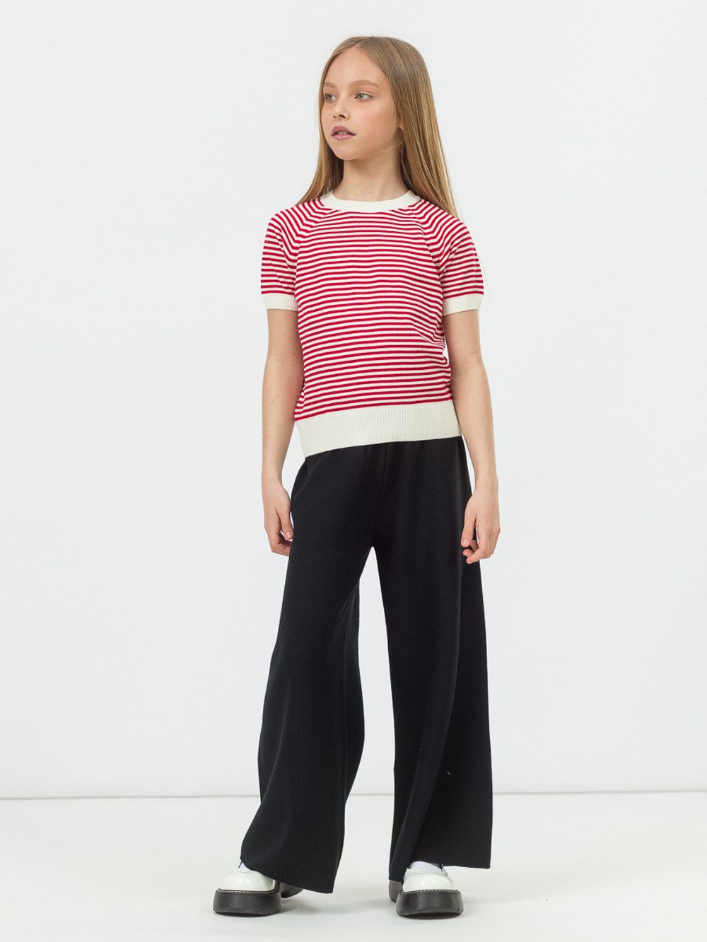 Джемпер для девочки с коротким рукавом AT996 молочный-красный