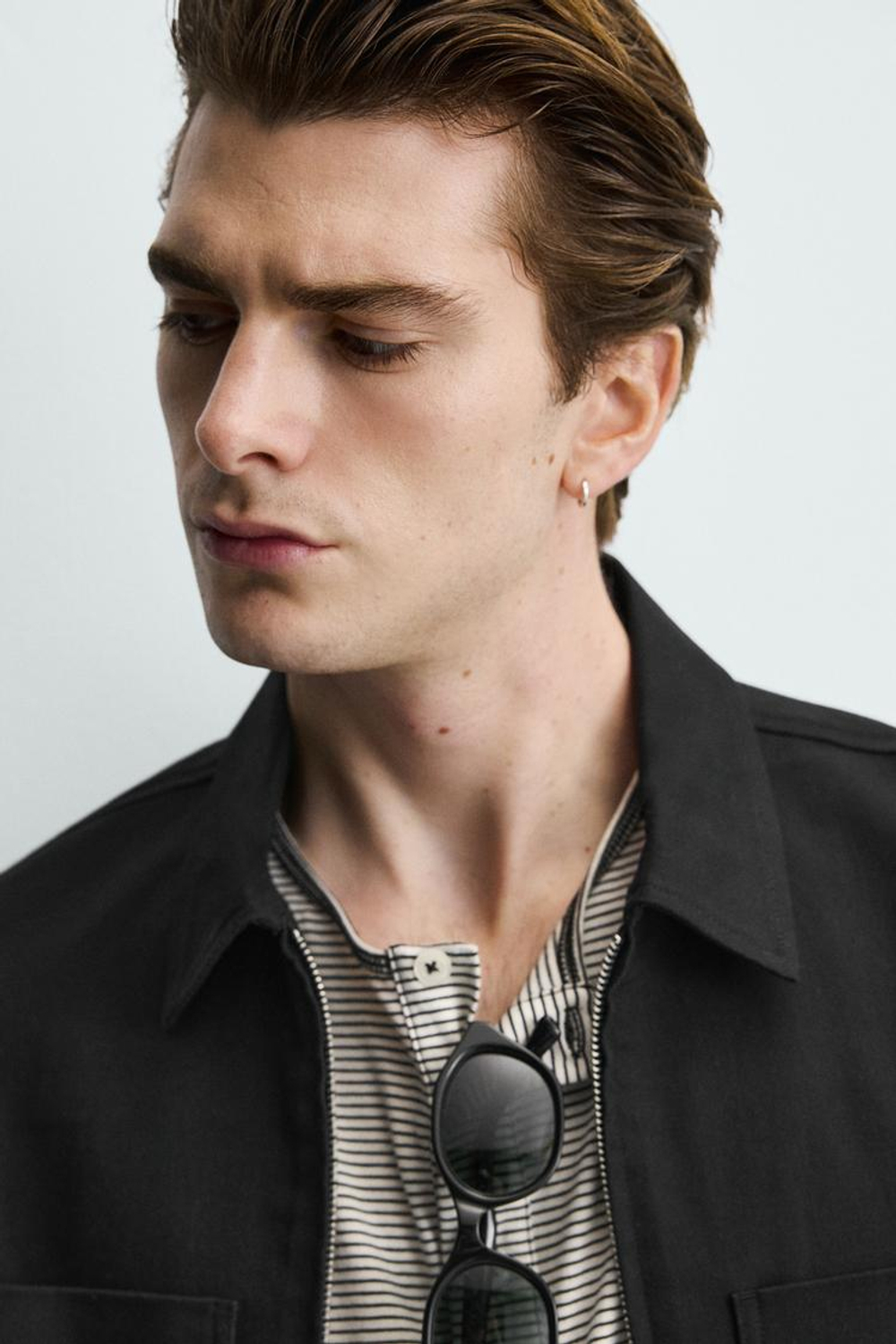 ZARA КУРТКА-РУБАШКА REGULAR FIT С КАРМАНАМИ, ЧЕРНЫЙ