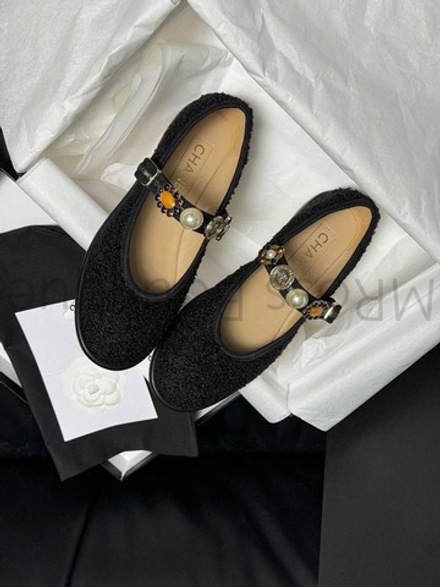 Шерстяные балетки Chanel Mary Janes черного цвета