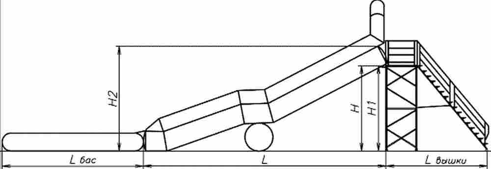 Надувная водная горка для вышки (опоры) «Стрела PRO» с одной ступенью 13*2.5*5 м
