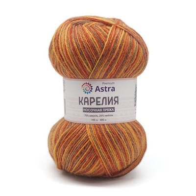 Пряжа Astra Premium (Астра Премиум) Карелия носочная (Karelia sock) / уп.2 мот. по 100 г, 400 м, 1001