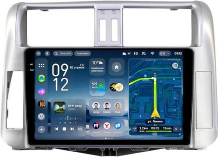 Магнитола для Toyota Land Cruiser Prado 150 2009-2013 (рамка серебро) - Teyes CC4-PRO монитор 9.5" 2K QLED на Android 13, Snapdragon 778G, AI, CarPlay, DSP, 4G SIM-слот