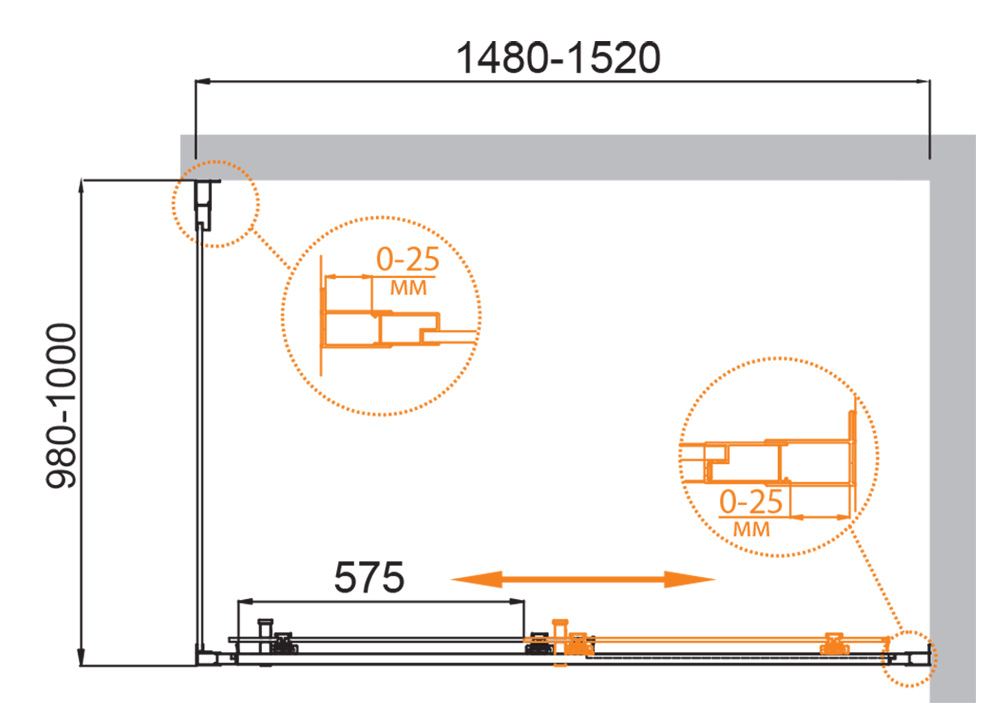 Душевой уголок Cezares MOLVENO-AH-11-150/100-C-Cr-IV, 150х100х195, профиль хром, стекло прозрачное