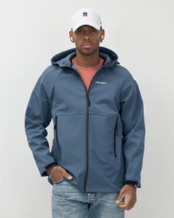 Ветровка спортивная мужская с капюшоном softshell синего цвета 9563S