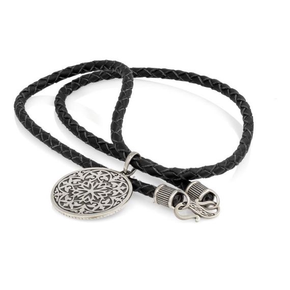 Колье Гайтан чёрный 5 мм с подвеской Псалом 90 из мельхиора, вид 2