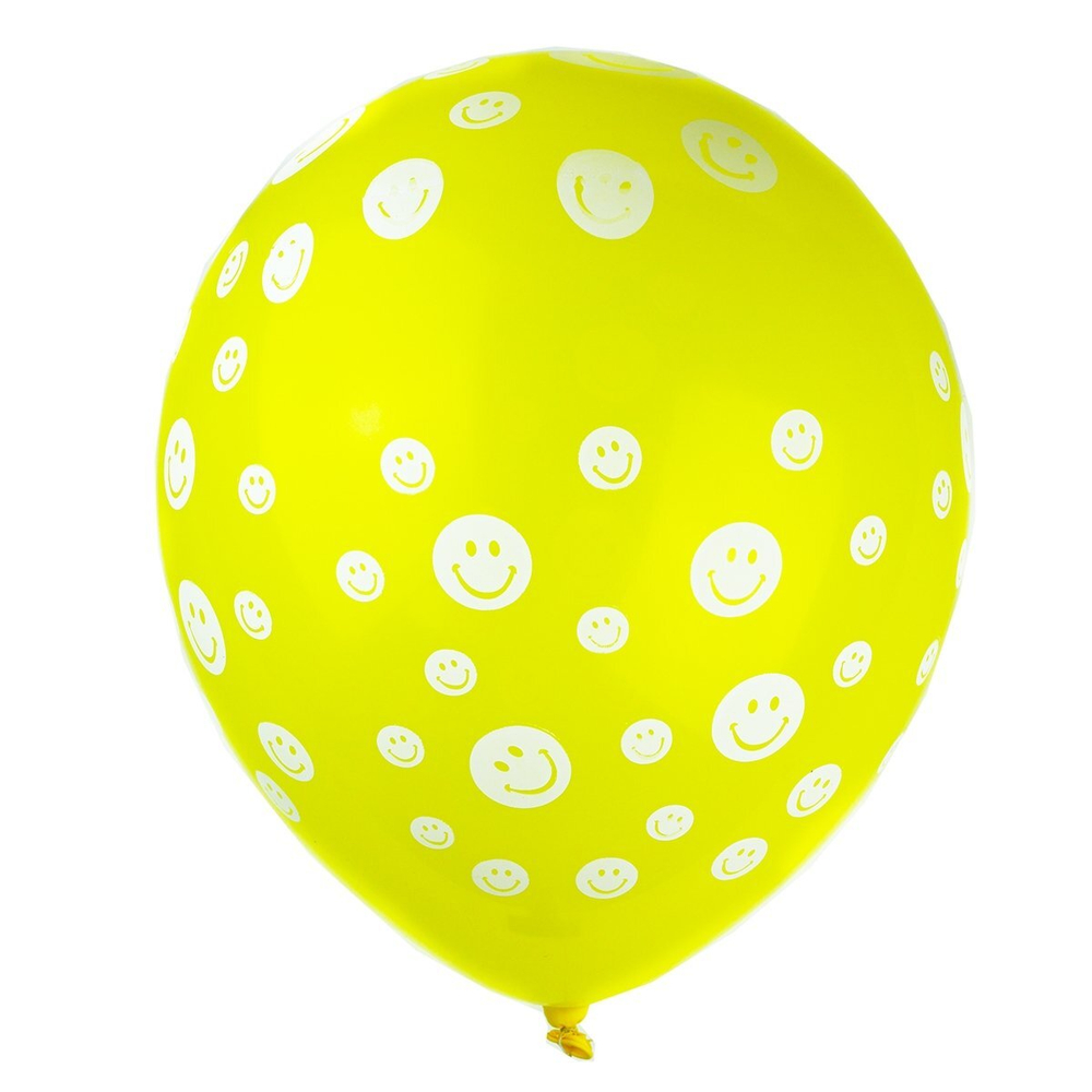 Шар воздушный Alingar, №12, с рисунком "Смайлики", цвета ассорти, 100шт/уп, пакет с европодвесом