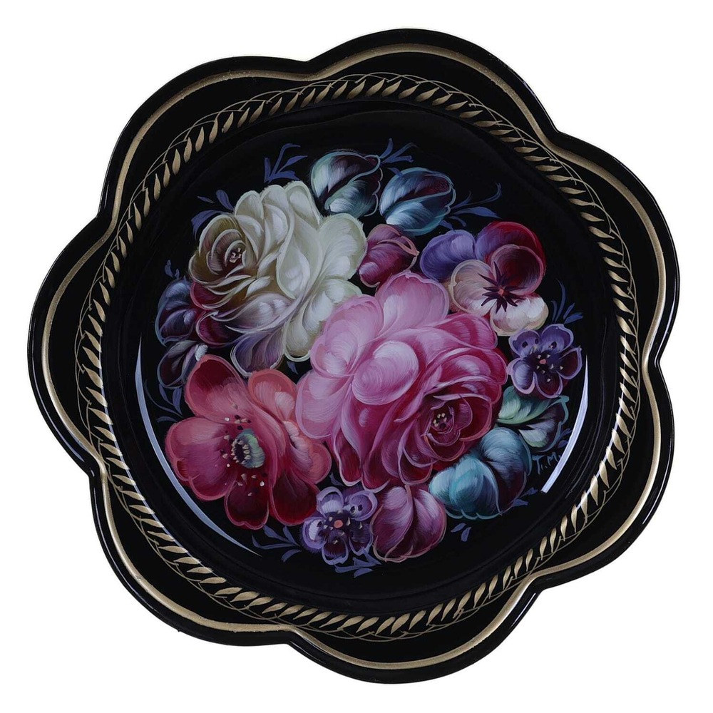 Жостовский поднос декоративный, размер 18 см (A1), металлический