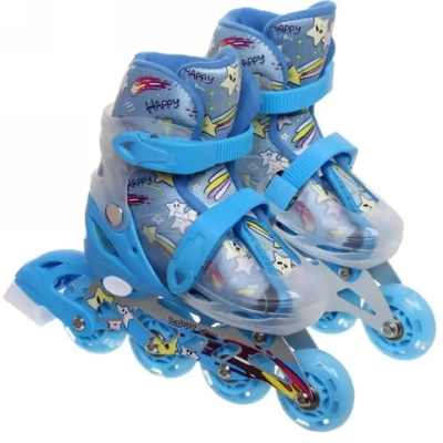 Коньки роликовые раздвижные Happy Star 668AT в наборе: шлем, защита, размер S (29-33), синий
