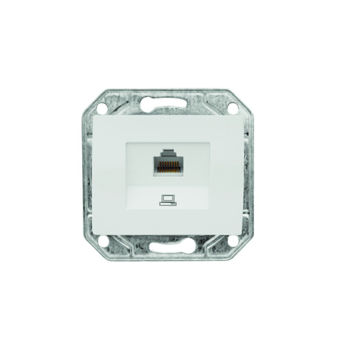 Розетка одинарная СП Корса компьютерная 5Е бел.+накл