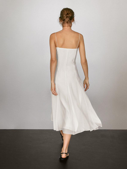 Massimo Dutti Платье миди из струящейся ткани на бретелях, натуральный, кремовый