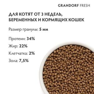 Уценка! Срок 17.08.26/ Сухой корм GRANDORF Fresh Cat KITTEN Lamb&Sweet Potato для котят из свежего мяса ягненка с бататом