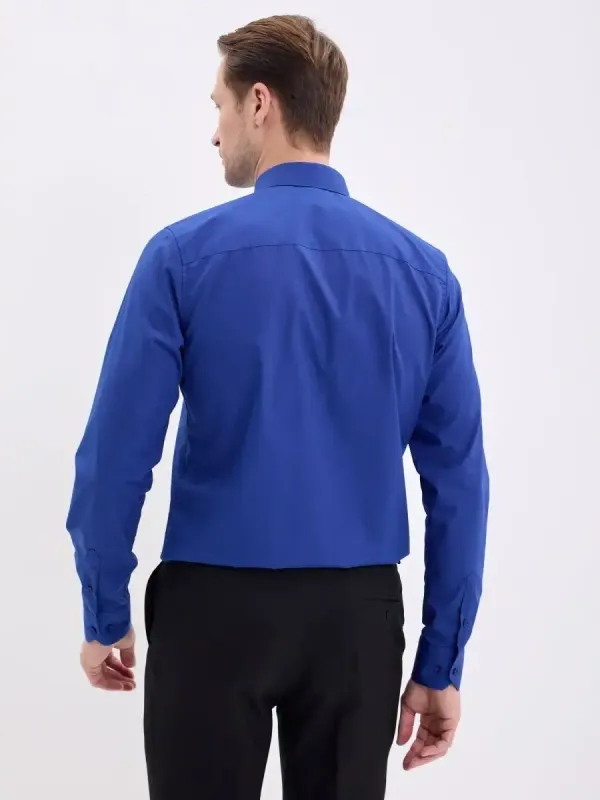 Рубашка на высокий рост LONG SLIM FIT с длинным рукавом, синяя