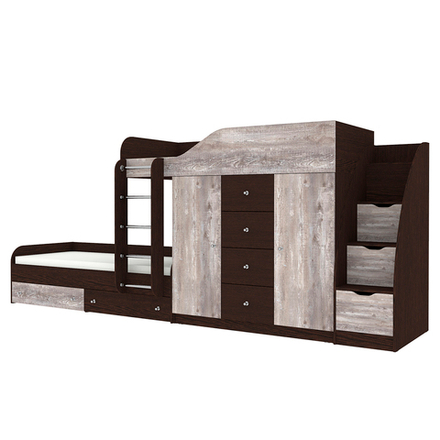 Кровать двухъярусная КарИВи Астра 6 с лестницей Комод КарИВиом Венге Бетон