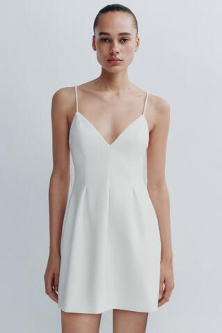 ZARA ПЛАТЬЕ КОРОТКОЕ ОБЪЕМНОГО ПОКРОЯ, БЕЛЫЙ