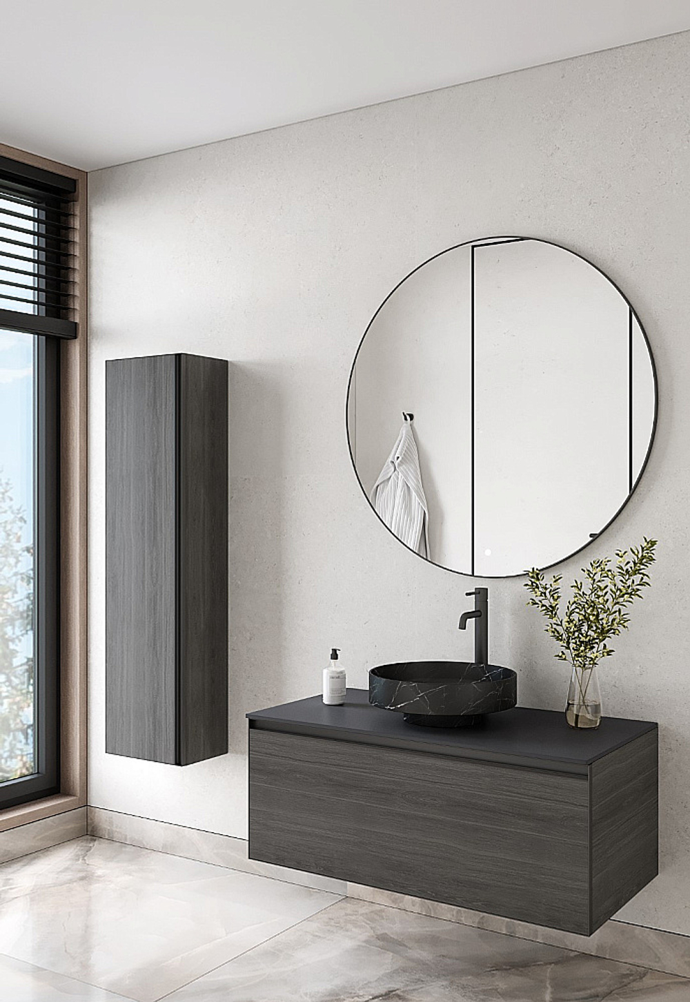 Тумба с раковиной и столешницей Armadi Art QUATRO 1 100 OAK ANTHRACITE/профиль ANTHRACITE