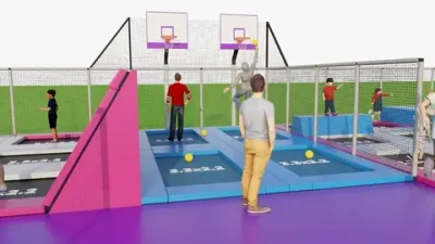 Батутная арена с баскетбольными кольцами (23х9х3.15м)