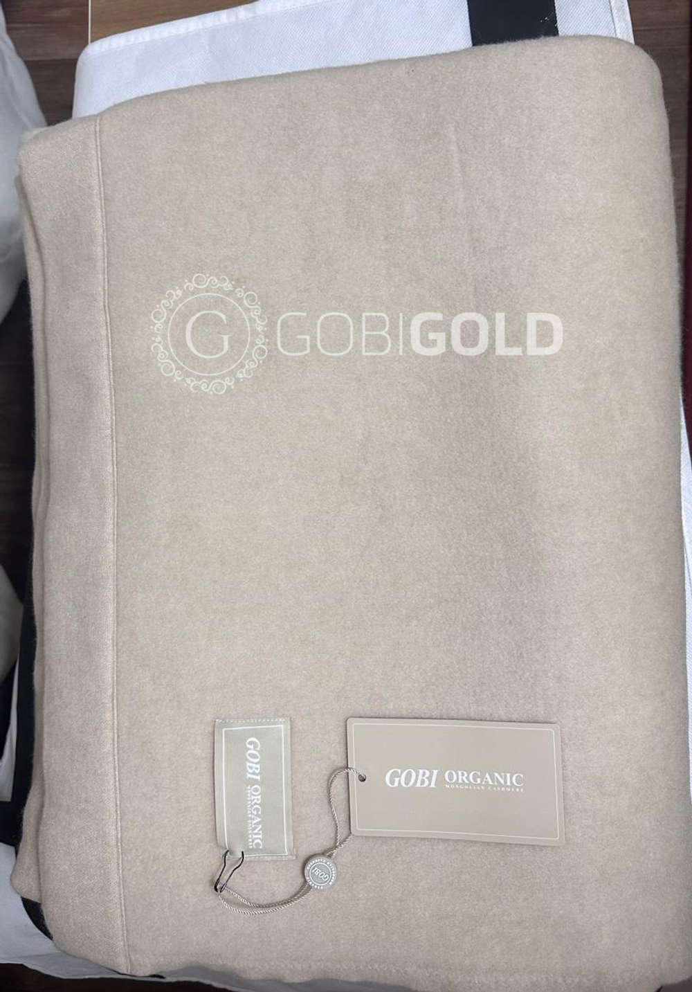 Одеяло тканое из 100% кашемира (GOBI) 135x200 см. - кремовое (ЛЮКС)