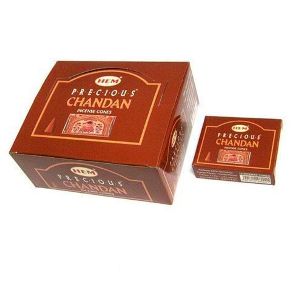 HEM Precious Chandan Благовоние-конус Драгоценный Чандан (Сандал), 10 шт