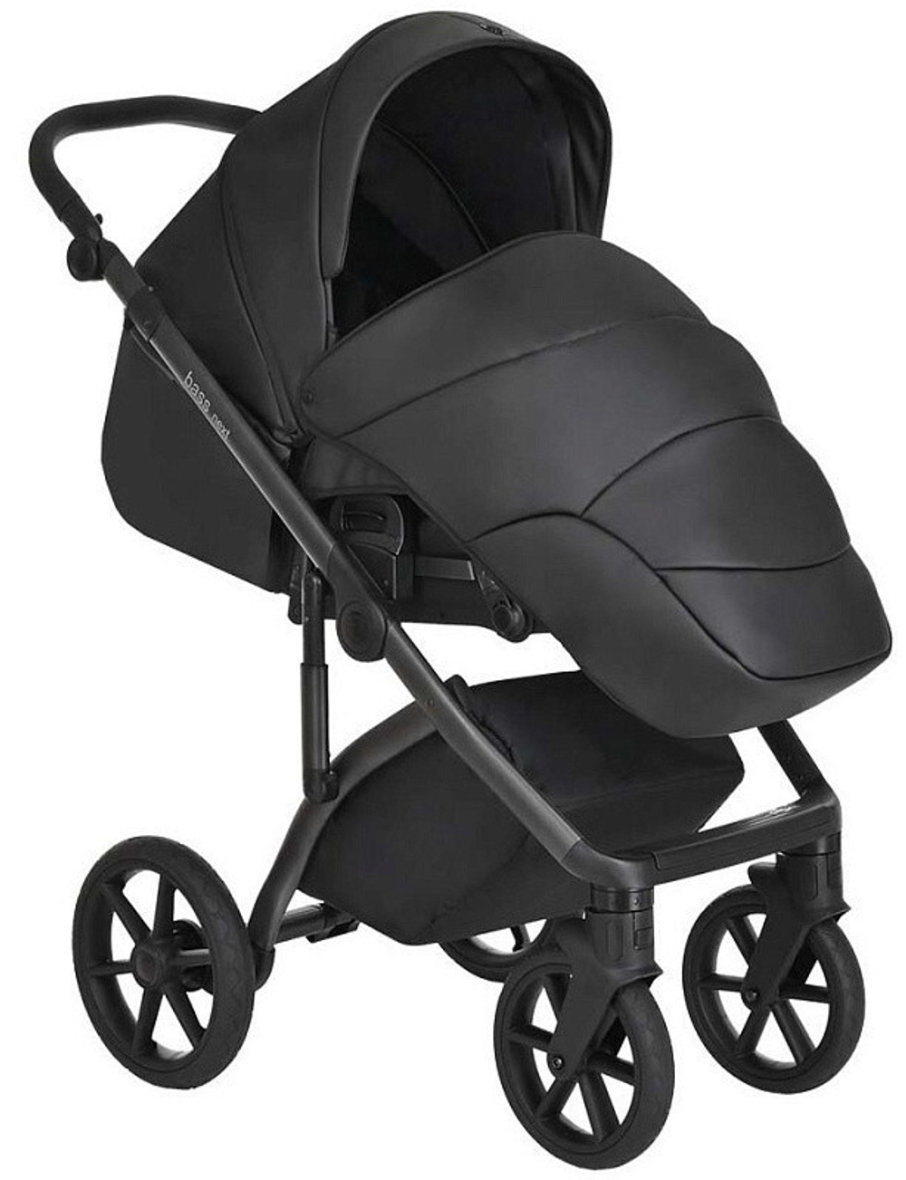 Детская коляска Roan Bass Next Кожа 3 в 1 с автокреслом Tutis Elo Lux Black RN088/1 Black/Black