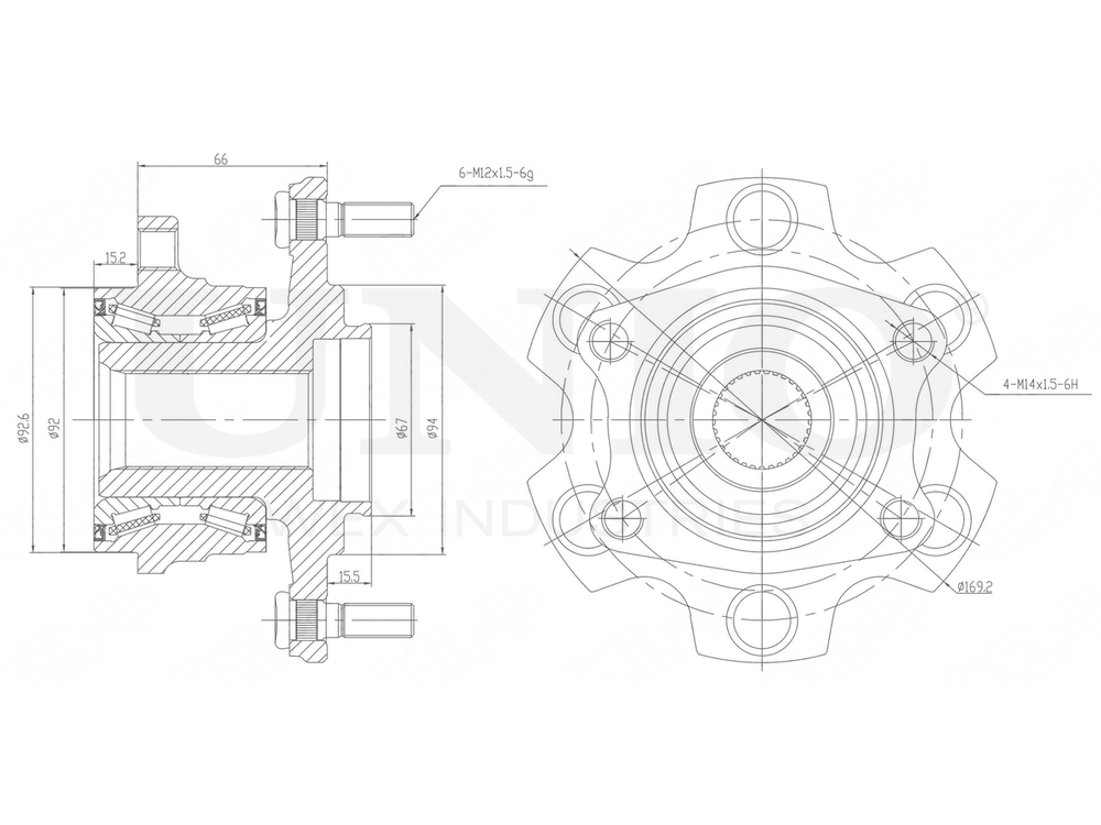 Ступица задняя (без ABS) UNIO HUB-20085