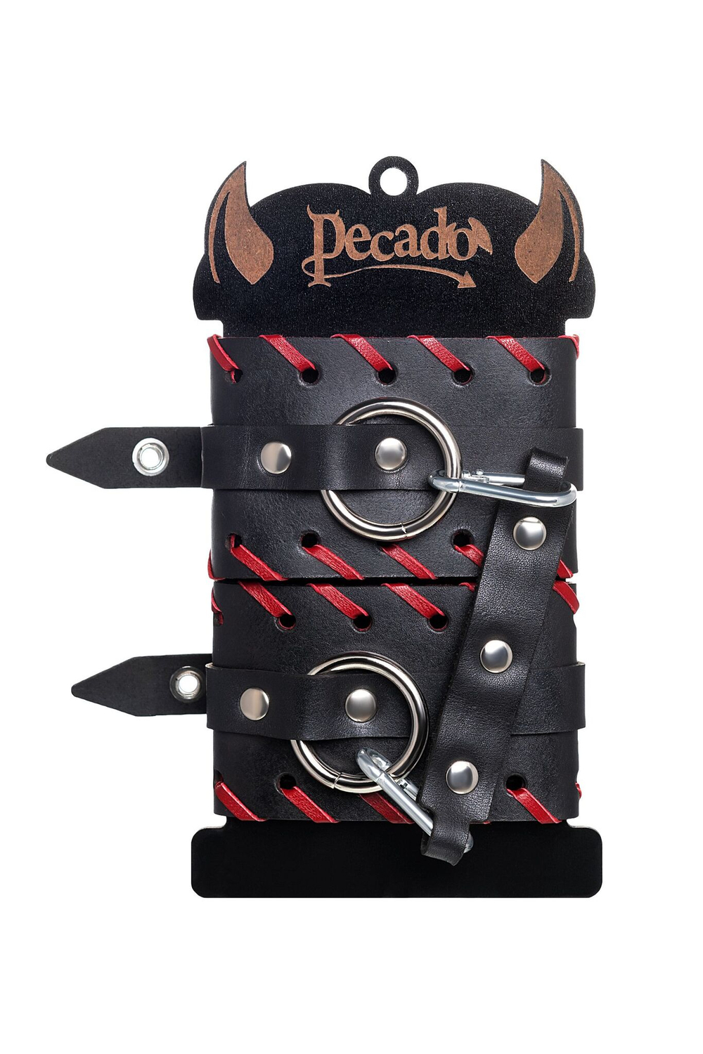 Черно-красные оковы из натуральной кожи (Цвет: черный с красным)