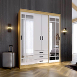 Шкаф-купе белый/дуб Вотан с зеркалом четырехдверный с ящиками