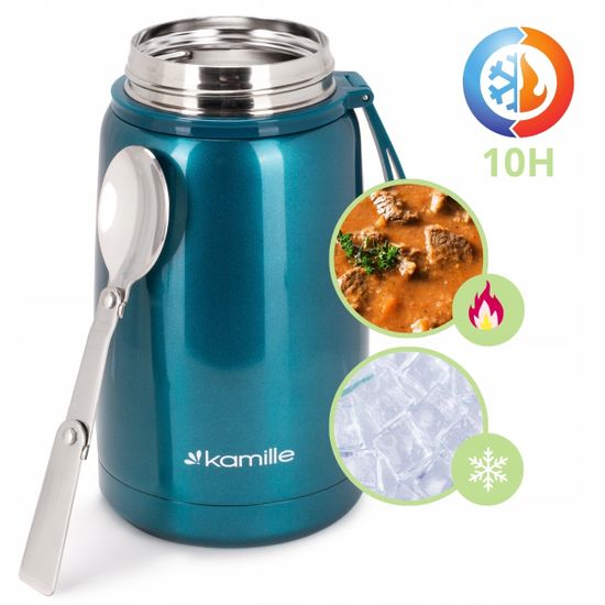 Термос для еды 800 мл. Kamille KM 2148 из нержавеющей стали с ложкой и ручкой