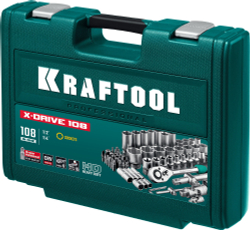 KRAFTOOL X-Drive 108, 108 предм., (1/2″+3/8″+1/4″), универсальный набор инструмента (27888-H108)