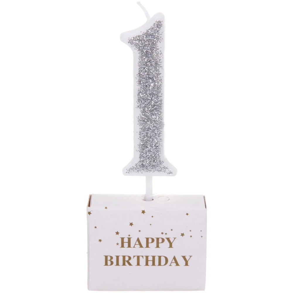 Свеча для торта Цифра Иллюзия «1» 9.5 см, серебро