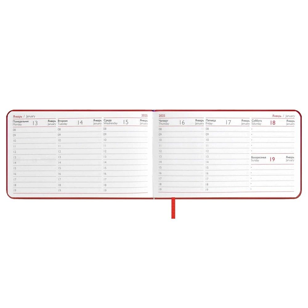 Еженедельник 2025г. А6, 87*150ммм, Феникс+ Виннер красный, кож.зам, тиснение, ляссе, 64л
