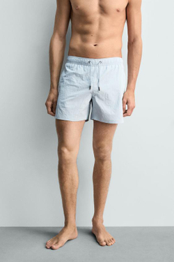 ZARA ПЛАВКИ ИЗ ЖАТОЙ ТКАНИ В МЕЛКУЮ ПОЛОСКУ, НЕБЕСНО-ГОЛУБОЙ