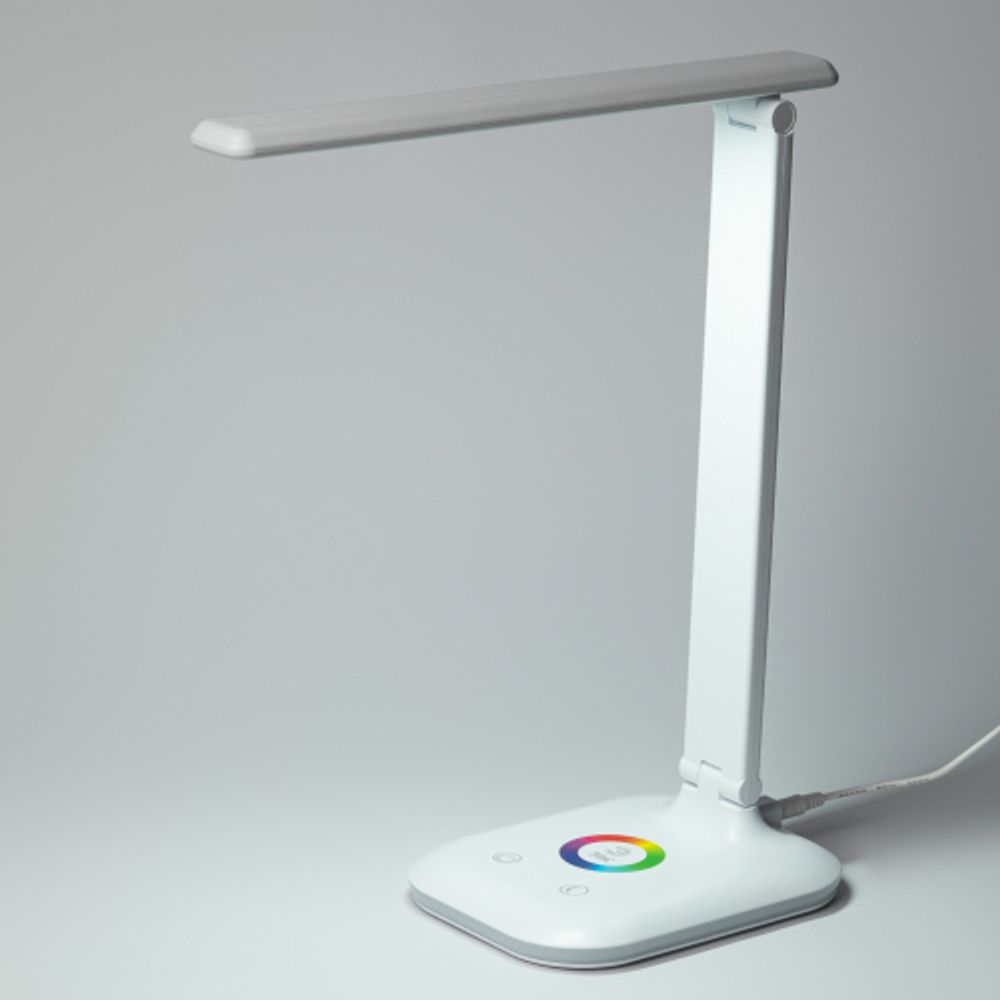 Настольный светильник ЭРА NLED-502-11W-W светодиодный с RGB ночником белый | Светодиодные настольные лампы