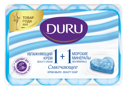 DURU Крем-мыло туалетное, Морские минералы, мультипак, 320гр, (4шт по 80гр), блок 12шт., ДУРУ