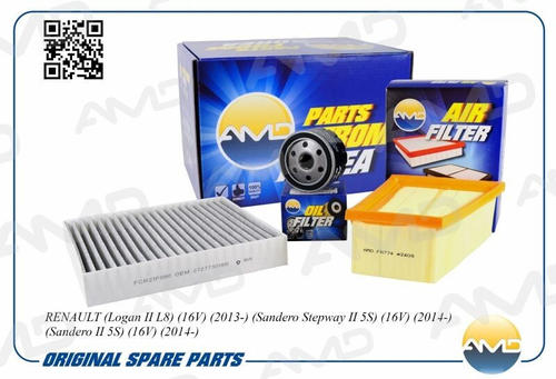 Комплект фильтров Renault Logan II Sandero II с 2013 г. 16 кл. (воздуш. + масл.+ угол. салон.) (AMD)