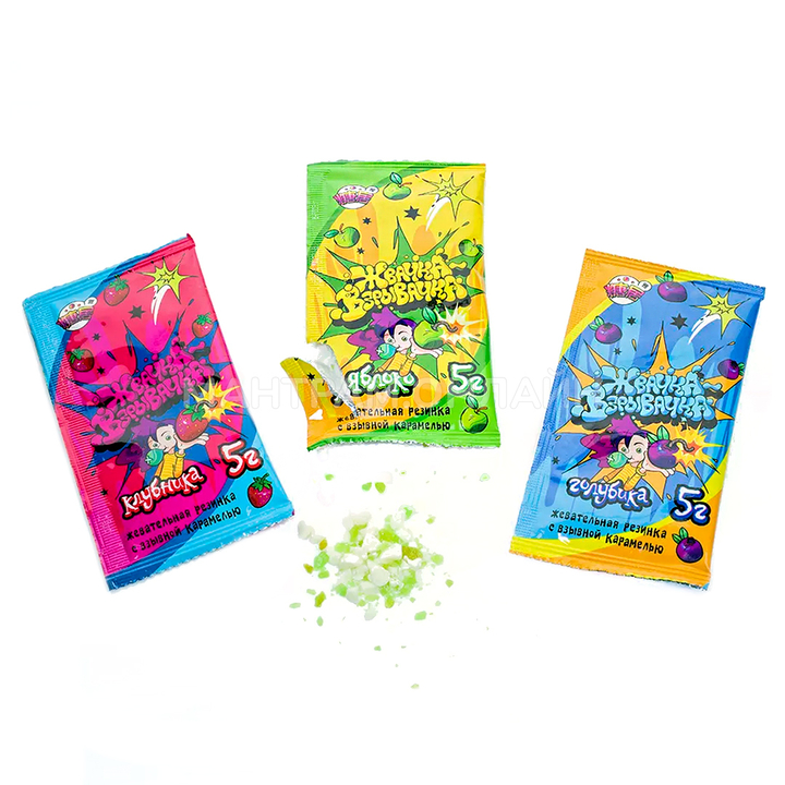 Жевательная резинка Жвачка-Взрывачка с взрывной карамелью вкус клубника 5 г