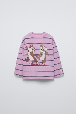 ZARA ФУТБОЛКА В ПОЛОСКУ С ПРИНТОМ CHIP AND DALE DISNEY ©, СВЕТЛАЯ МАЛЬВА