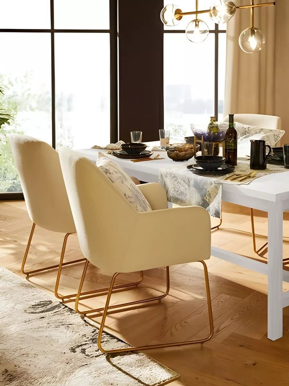 Дизайнерский обеденный стол 220х90х74 см Таула из массива дуба с 2 ящиками, белый