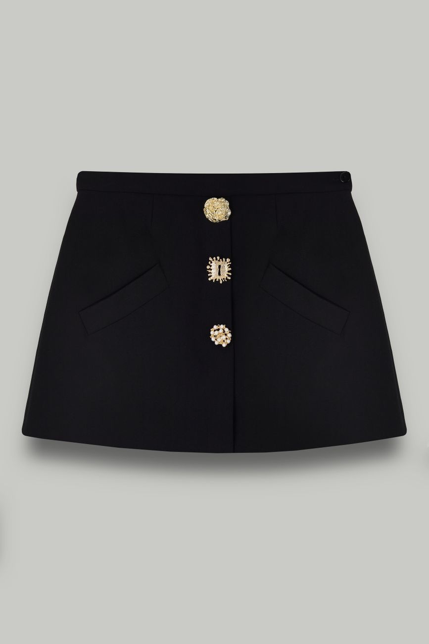 Юбка мини с золотыми пуговицами, черный