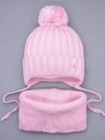 Шапка для девочек осенняя и снуд, розовая
