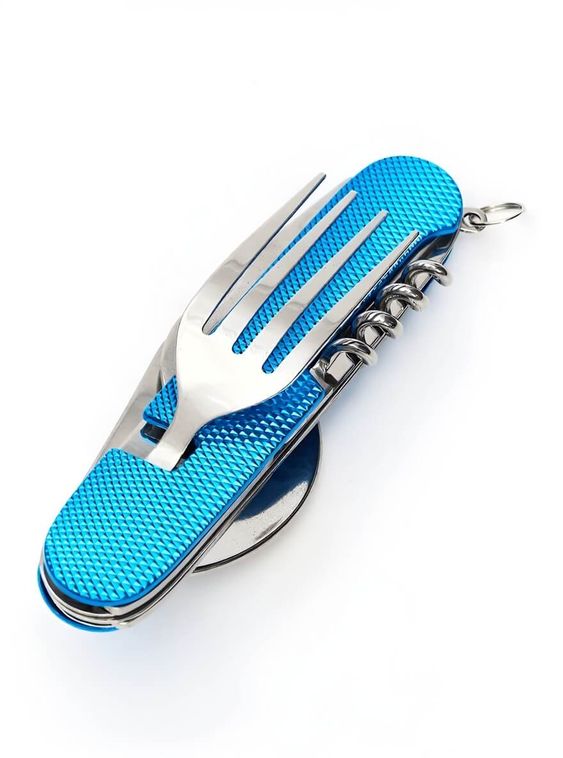 Мультитул 6в1 походный приборы: нож, вилка, ложка, открывашка Синий