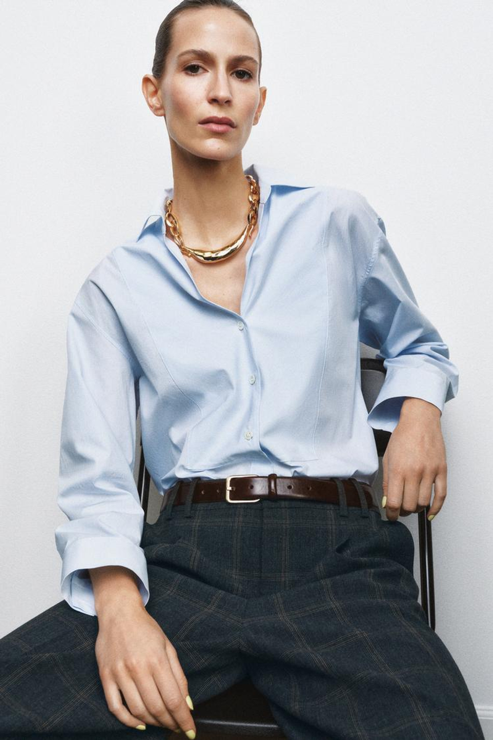 ZARA РЕМЕНЬ ИЗ 100% КОЖИ С КВАДРАТНОЙ ПРЯЖКОЙ, КОРИЧНЕВЫЙ