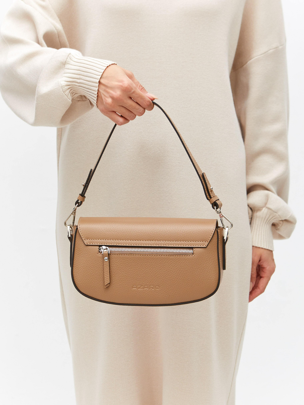 Сумка кожаная на плечо кросс-боди капучино