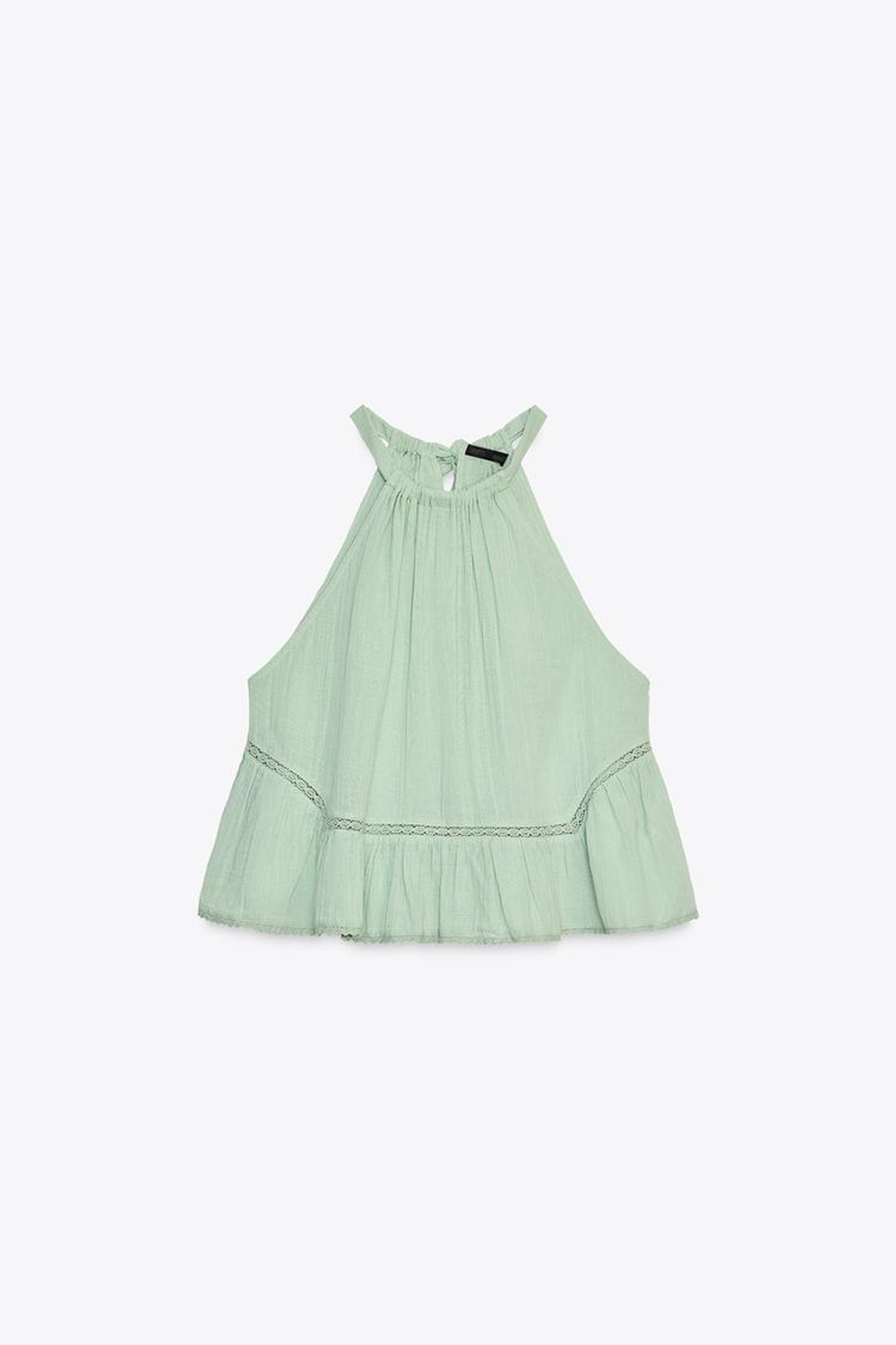 ZARA ТОП ИЗ ШИФОНА С ВЫШИВКОЙ, ВОДЯНИСТЫЙ ЗЕЛЕНЫЙ