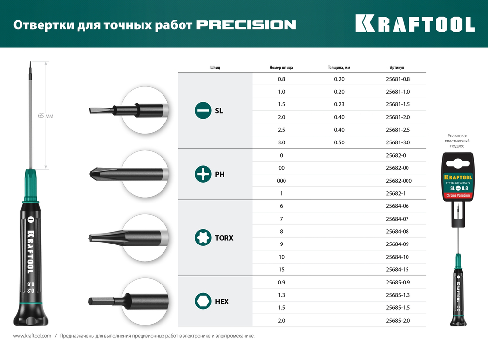 KRAFTOOL Precision TX7, отвертка для точных работ (25684-07)