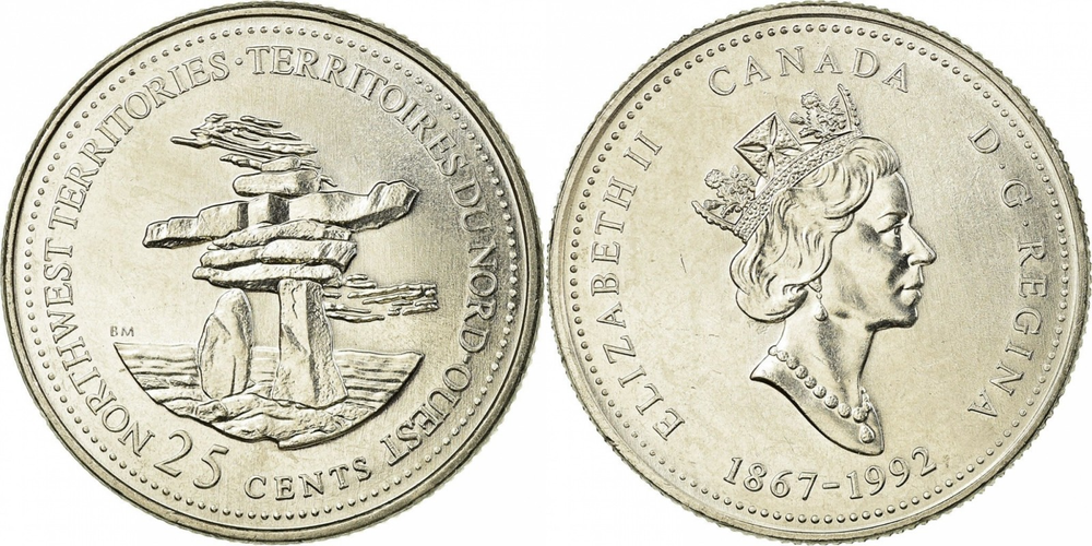 Канада 25 центов, 1992 Северо-Западные территории