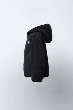 ZARA КУРТКА ИЗ ИСКУССТВЕННОЙ ОВЧИНЫ С КАПЮШОНОМ, ТЕМНЫЙ АНТРАЦИТ