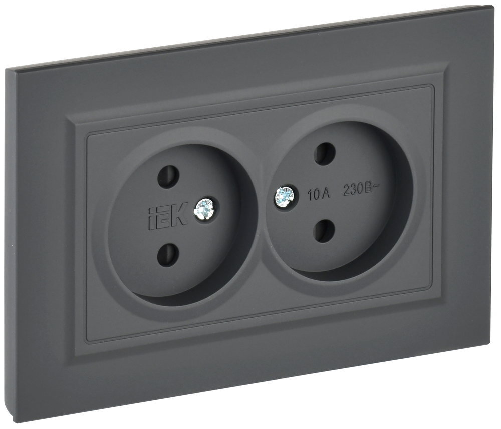 BRITE Розетка 2-местная без заземления с защитными шторками 10А в сборе РСш12-2-БрГ графит IEK