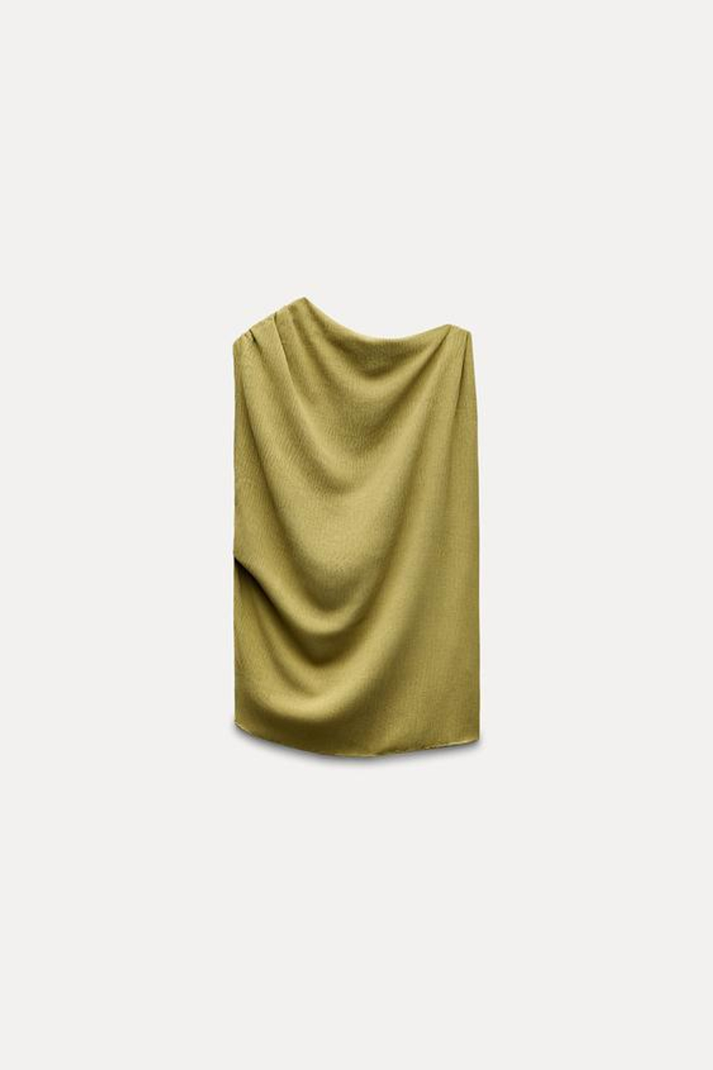 ZARA ТОП АСИММЕТРИЧНОГО КРОЯ В СТИЛЕ РУСТИК, СВЕТЛО-ОЛИВКОВЫЙ