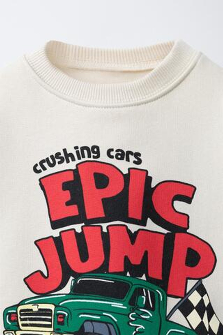 ZARA ТОЛСТОВКА С ПРИНТОМ «ГРУЗОВИК», ЭКРЮ