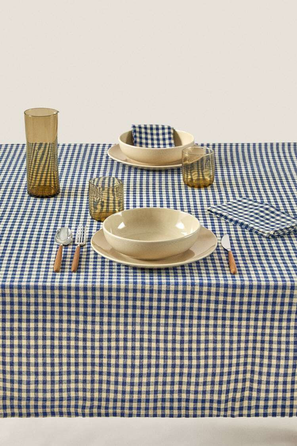 ZARA HOME ЛЬНЯНАЯ СКАТЕРТЬ В КЛЕТКУ В КЛЕТКУ, СИНИЙ